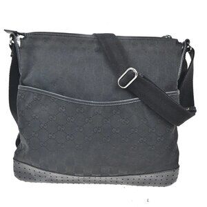 GUCCI Logo GG Pattern Square Shoulder Bag Canvas Leather Black SHW Italy 65KC452